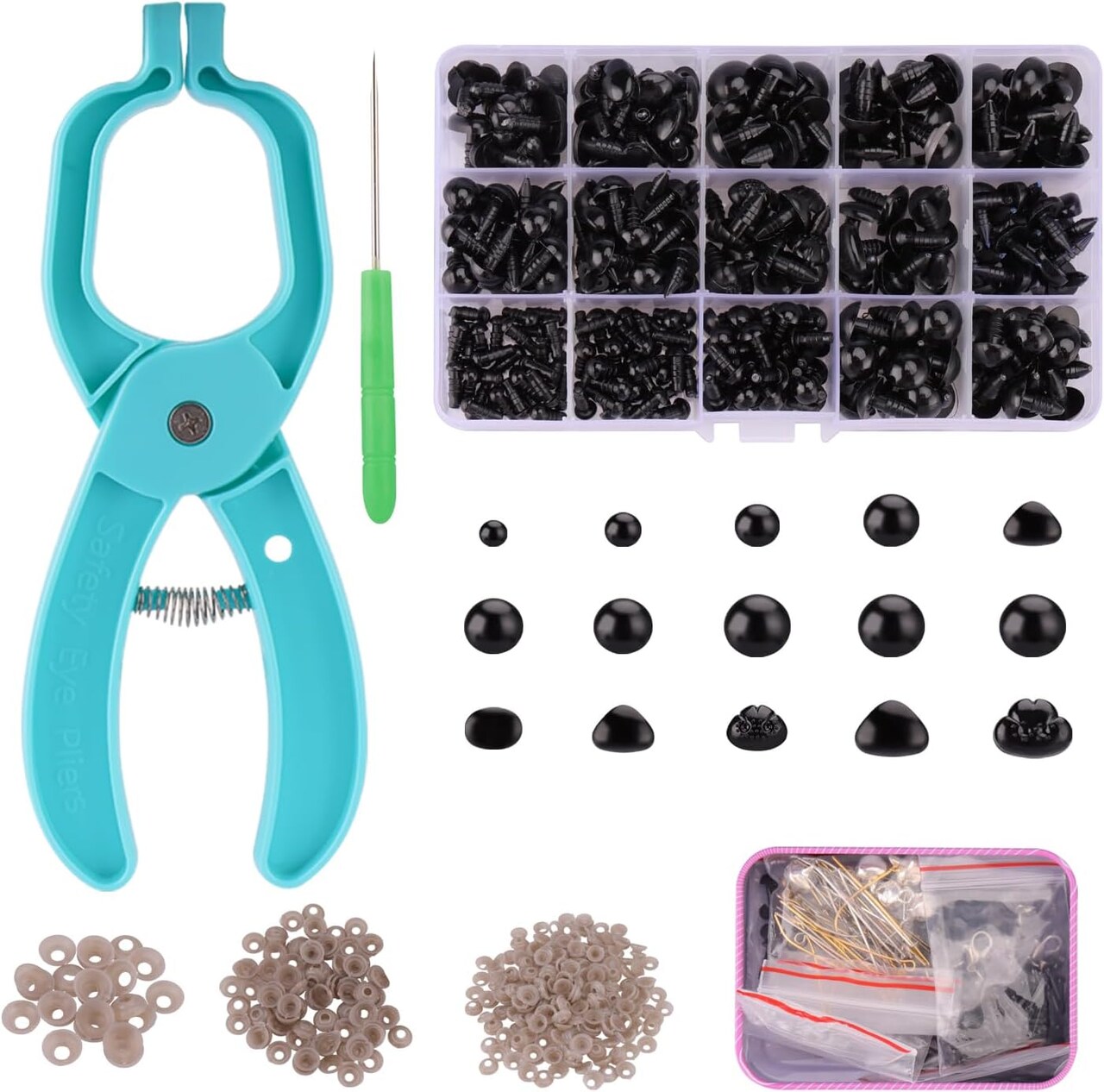 420pcs Safety Eyes & Noses Kit with Tools – 5-15mm Professional Amigurumi Eyes for Crochet Dolls, Plush Toys & DIY Crafts